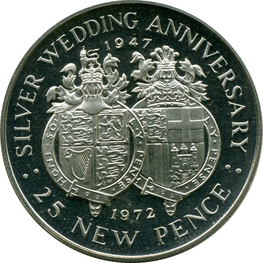 Gibraltar 25 New Pence - Elizabeth II Silver Wedding; Silver Proof