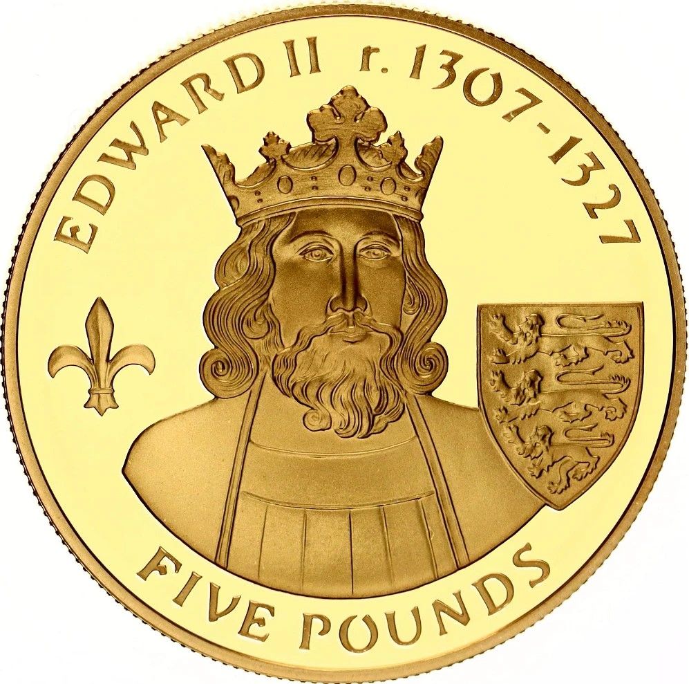 Alderney 5 Pounds - Elizabeth II Edward II reverse