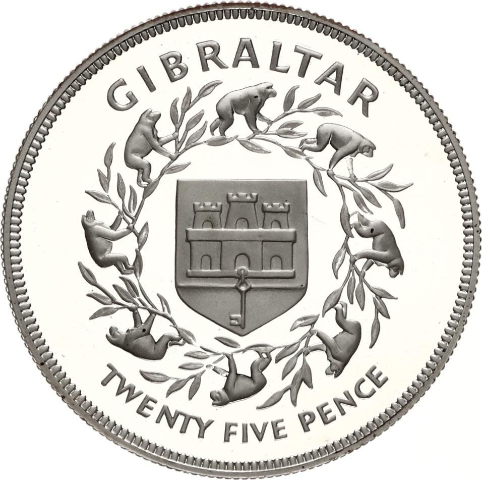 Gibraltar 25 Pence - Elizabeth II Silver Jubilee; Silver Proof