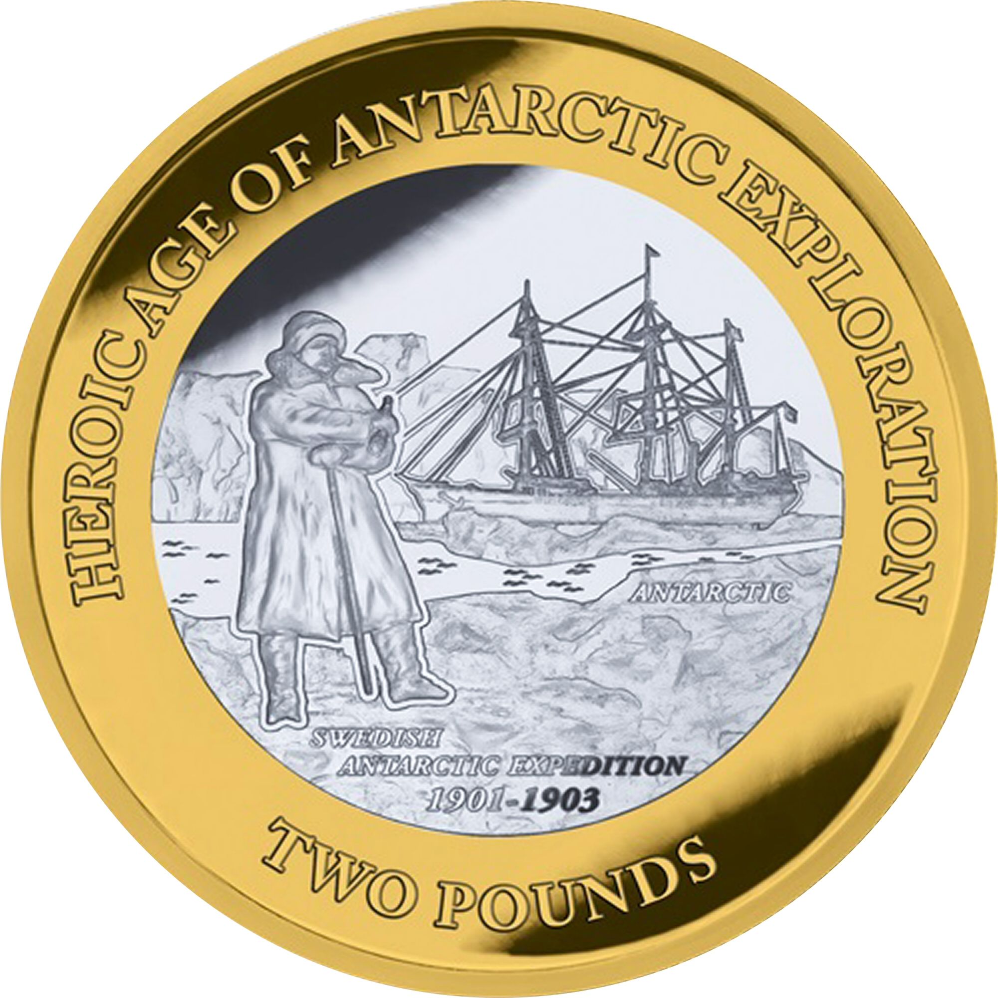 South Georgia and the South Sandwich Islands 2 Pounds - Elizabeth II Swedish Antarctic expedition; Silver