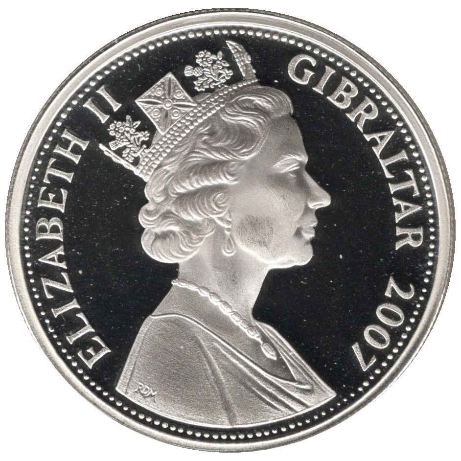 Gibraltar 5 Pounds - Elizabeth II History of the RAF - C47 Dakota obverse