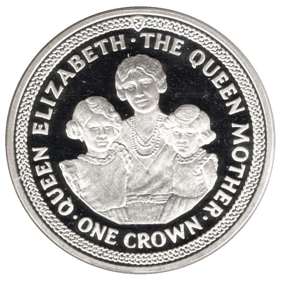 Isle of Man 1 Crown - Elizabeth II Queen Mother; Silver Proof reverse