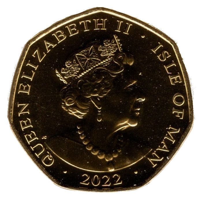 Isle of Man 50 Pence - Elizabeth II Platinum Jubilee - Long to Reign; Gold plated obverse