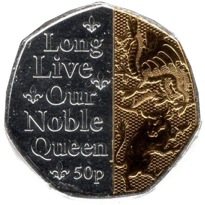 Isle of Man 50 Pence - Elizabeth II Platinum Jubilee - Long Live Our Noble Queen; Silver and Gold Plated