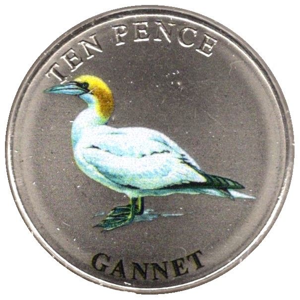Guernsey 10 Pence - Elizabeth II Gannet; Colourised reverse