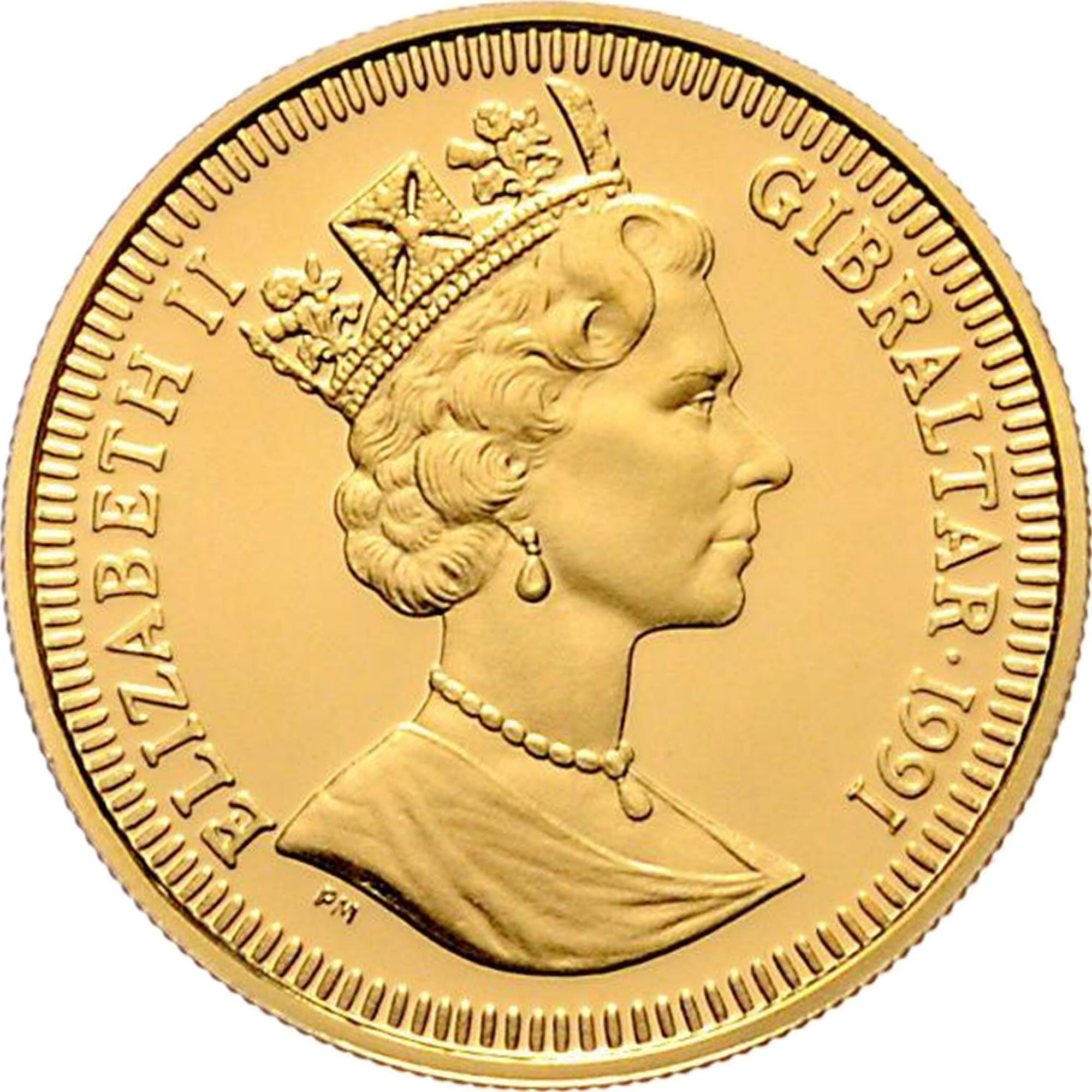 Gibraltar 70 ECUs / 50 Pounds - Elizabeth II Charlemagne, facing left, gold .9999 obverse