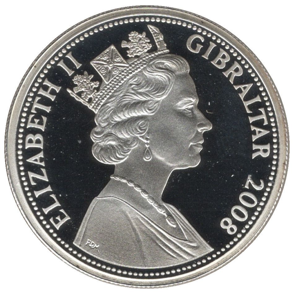 Gibraltar 5 Pounds - Elizabeth II AVRO 504 obverse