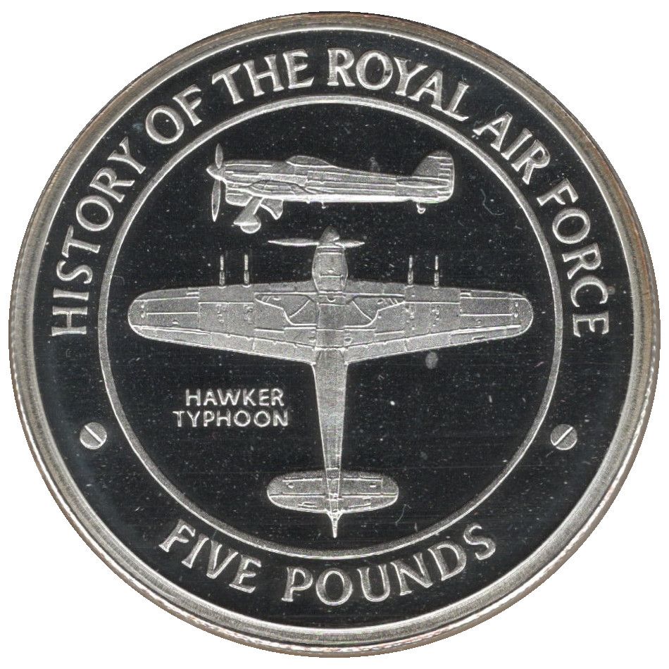 Gibraltar 5 Pounds - Elizabeth II Hawker Typhoon reverse