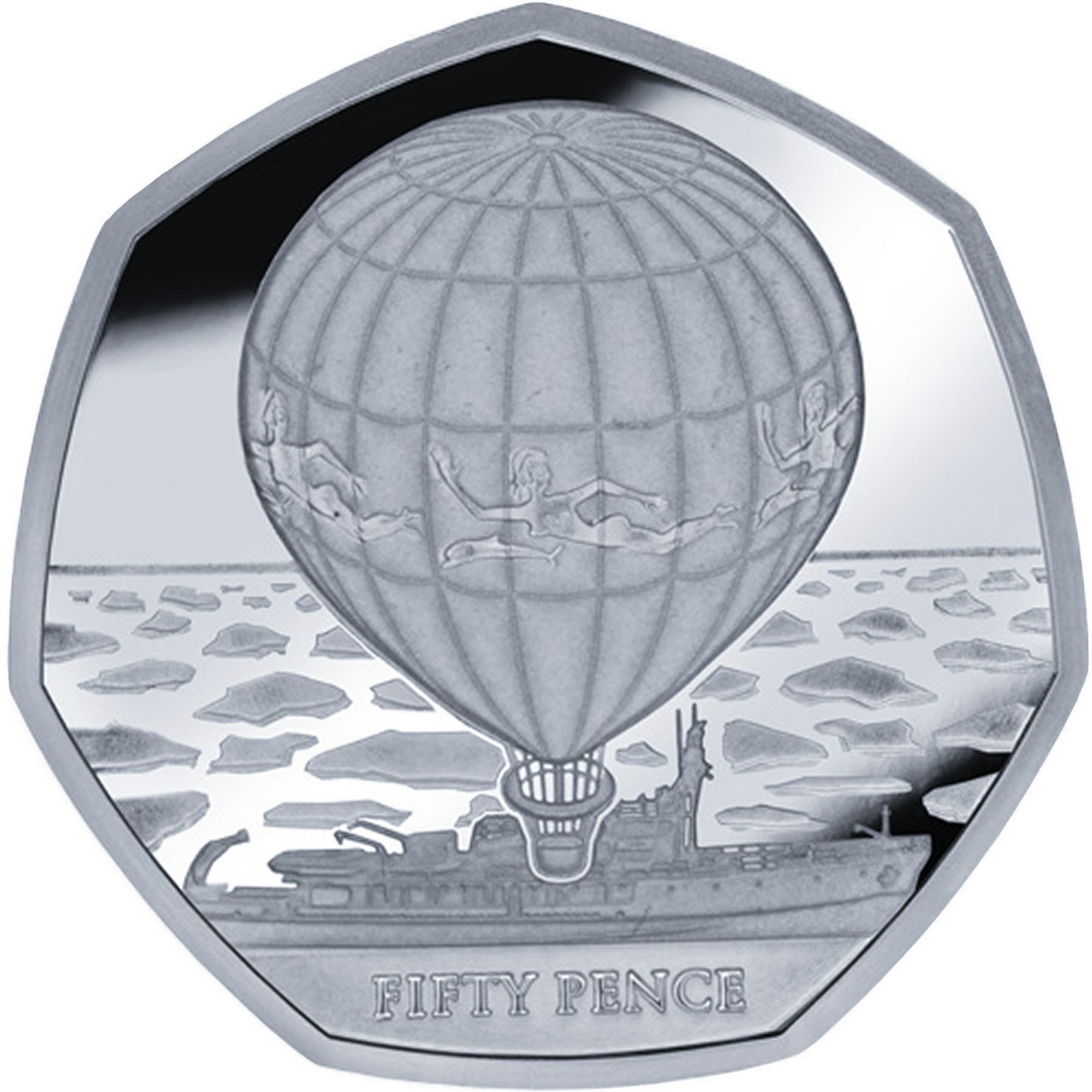 British Antarctic Territory 50 Pence - Elizabeth II Jacques-Yves Cousteau; Silver