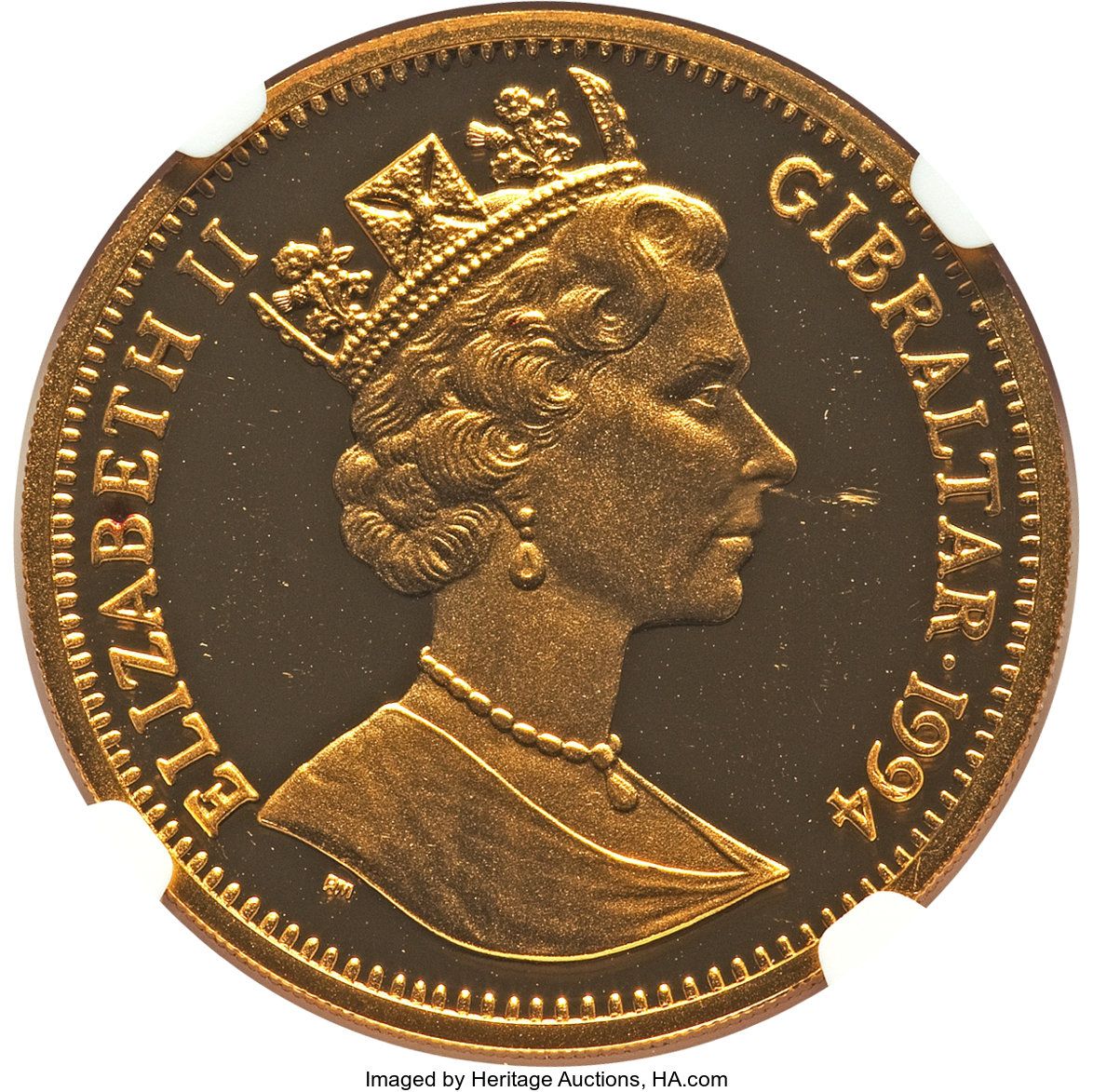 Gibraltar 1 Royal - Elizabeth II Pekingese Dog; Gold Issue obverse