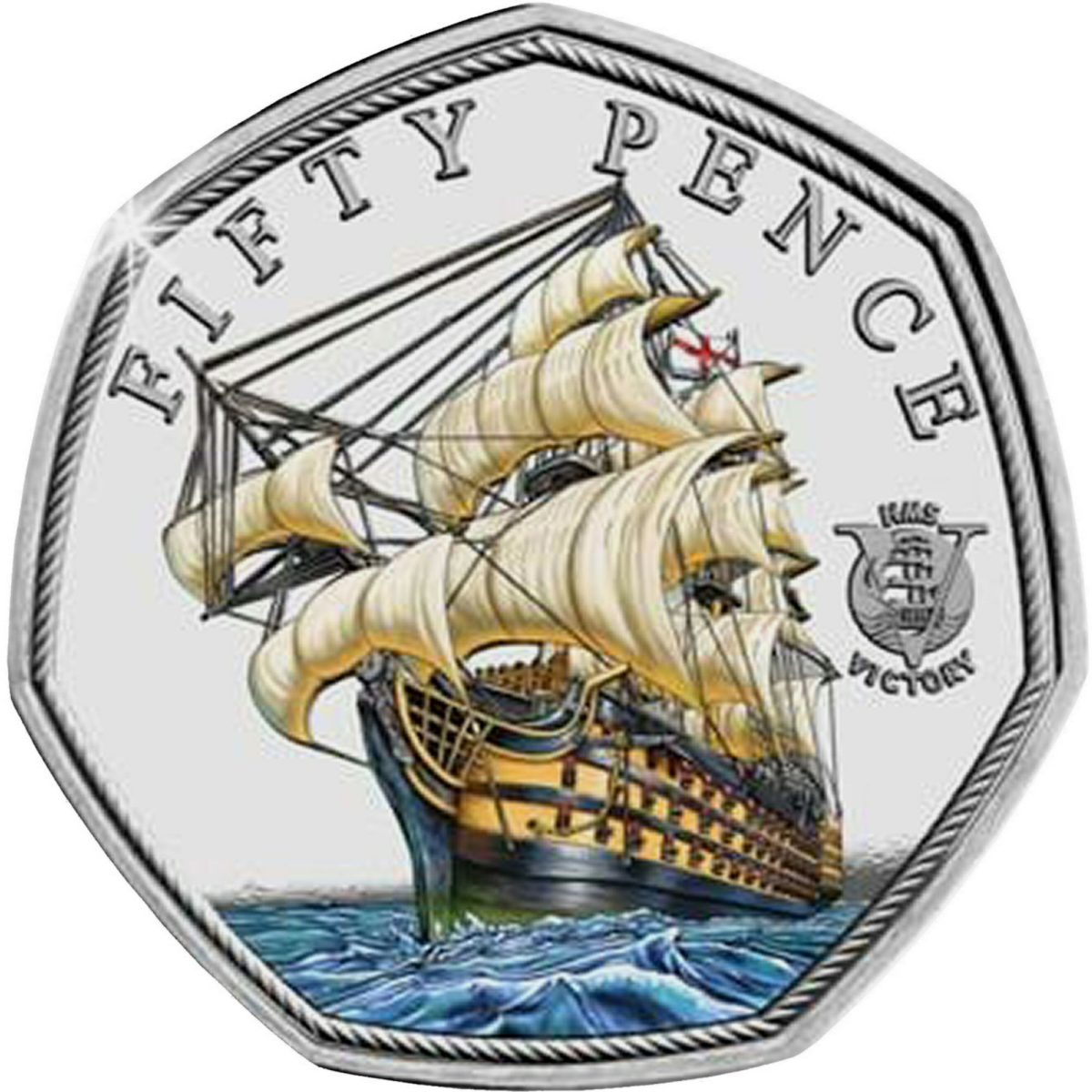 Jersey 50 Pence - Elizabeth II HMS Victory, at full sail; Silver