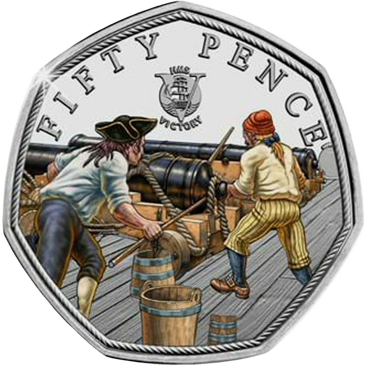 Jersey 50 Pence - Elizabeth II HMS Victory, cannons firing; Silver