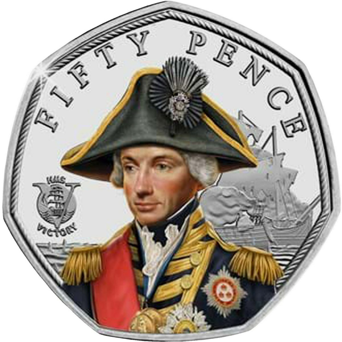Jersey 50 Pence - Elizabeth II HMS Victory, portrait of Nelson; Silver
