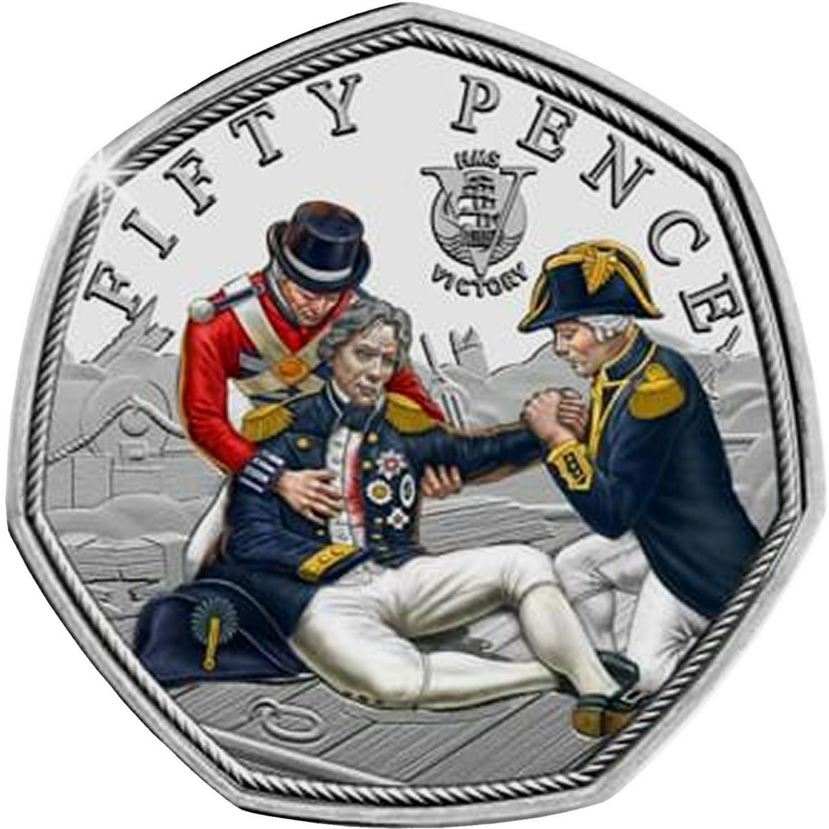 Jersey 50 Pence - Elizabeth II HMS Victory, struck by musket ball; Silver reverse