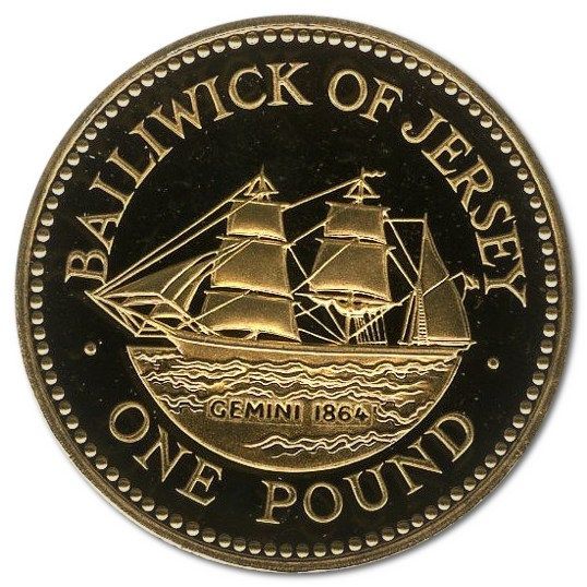 Jersey 1 Pound - Elizabeth II Barque, Gemini; Gold Proof