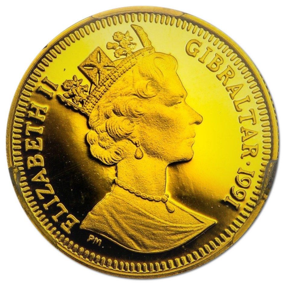 Gibraltar ⅒ Crown - Elizabeth II Chariots Racing obverse