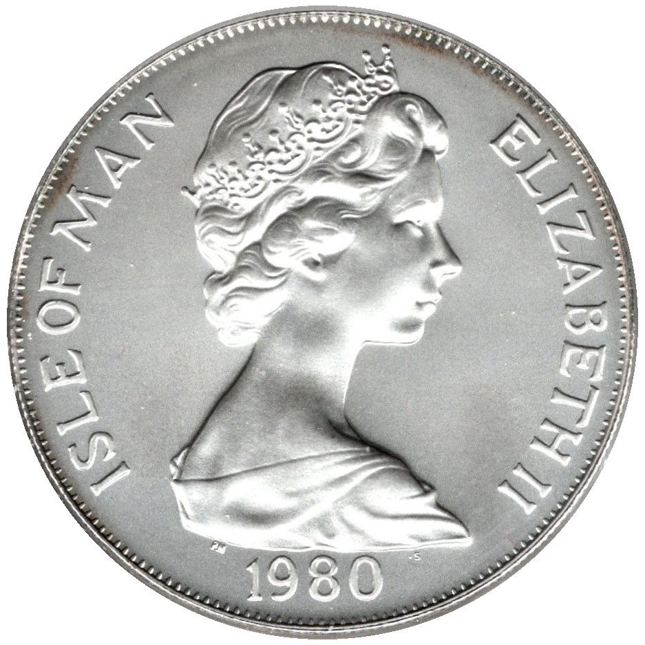 Isle of Man 1 Crown - Elizabeth II Queen Mother; Silver BU obverse