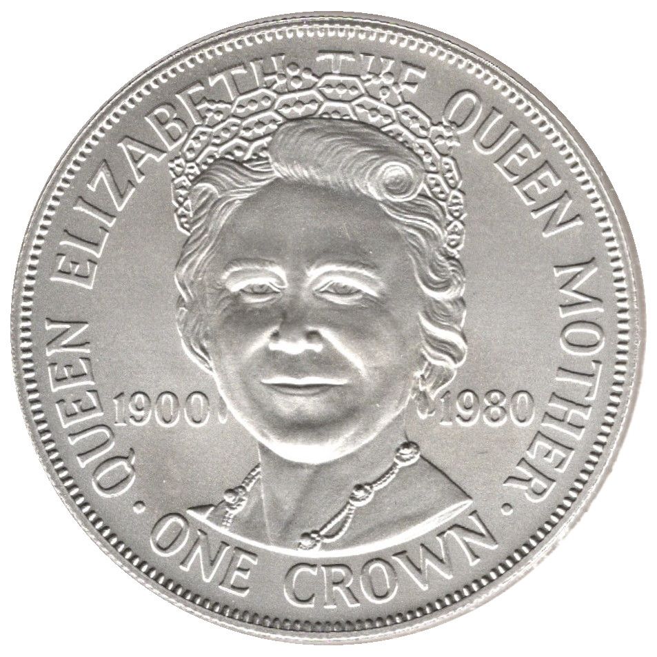 Isle of Man 1 Crown - Elizabeth II Queen Mother; Silver BU reverse