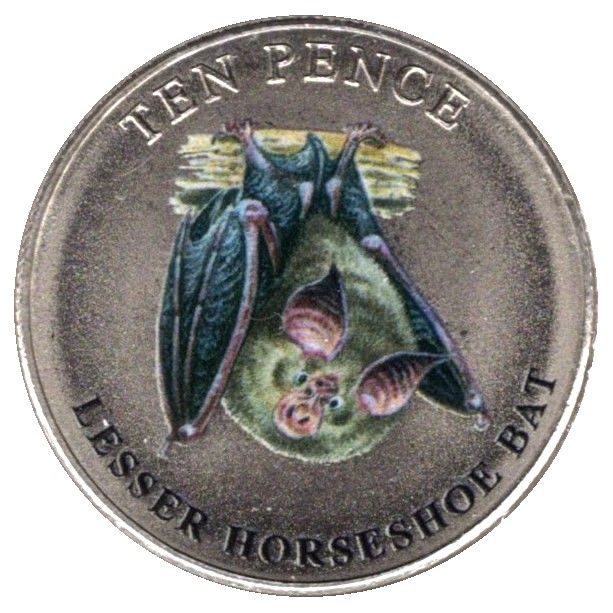 Guernsey 10 Pence - Elizabeth II Lesser Horseshoe Bat; Colourised