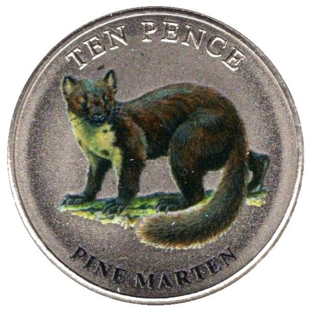 Guernsey 10 Pence - Elizabeth II Pine Marten; Colourised reverse