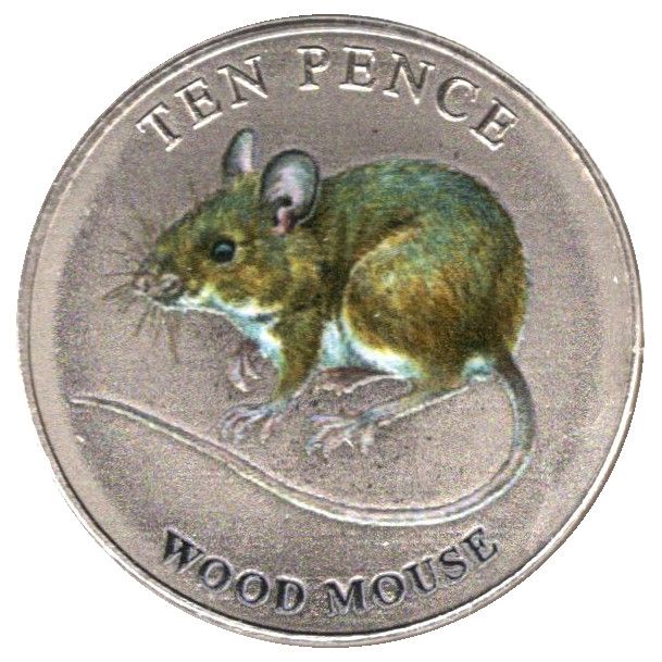 Guernsey 10 Pence - Elizabeth II Wood Mouse; Colourised reverse