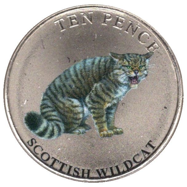 Guernsey 10 Pence - Elizabeth II Scottish Wildcat; Colourised reverse