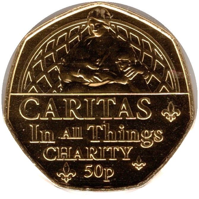 Jersey 50 Pence - Elizabeth II Platinum Jubilee - Caritas; Gold plated reverse