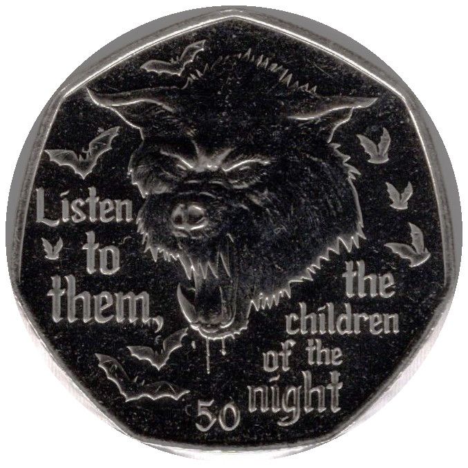 Gibraltar 50 Pence - Elizabeth II Werewolf reverse