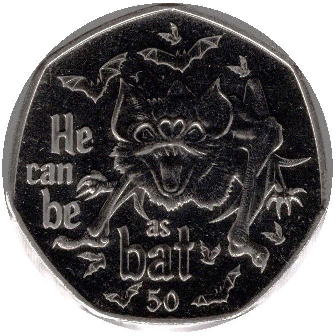 Gibraltar 50 Pence - Elizabeth II Vampire Bat reverse