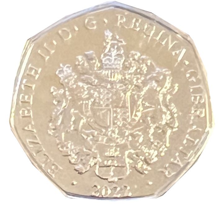 Gibraltar 50 Pence - Elizabeth II Werewolf; Colourised obverse