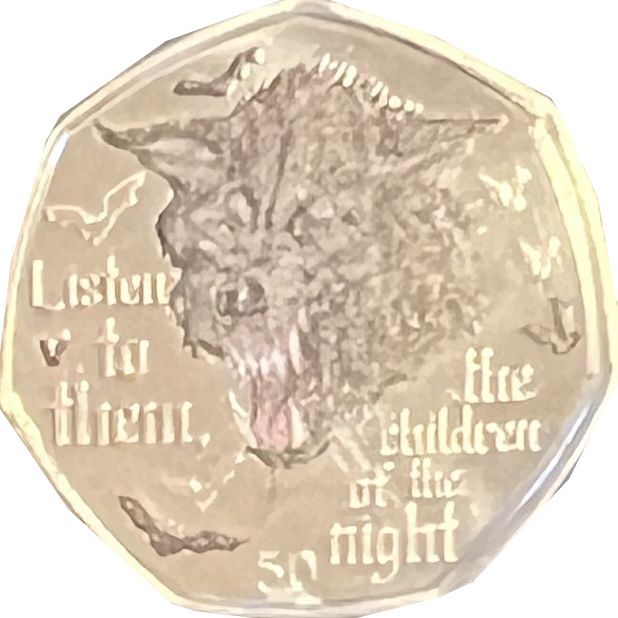 Gibraltar 50 Pence - Elizabeth II Werewolf; Colourised reverse