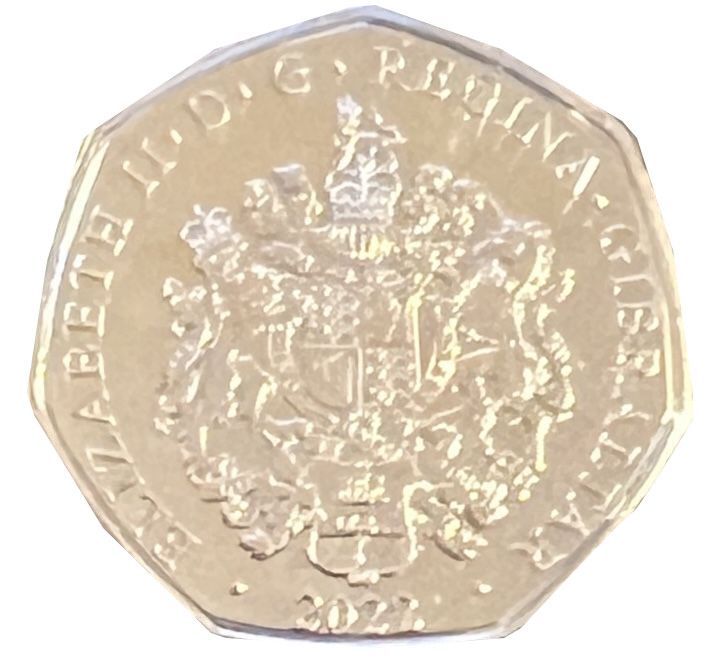 Gibraltar 50 Pence - Elizabeth II Vampire Bat; Colourised obverse