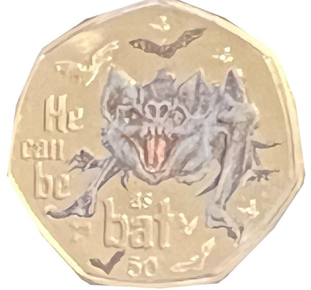 Gibraltar 50 Pence - Elizabeth II Vampire Bat; Colourised reverse