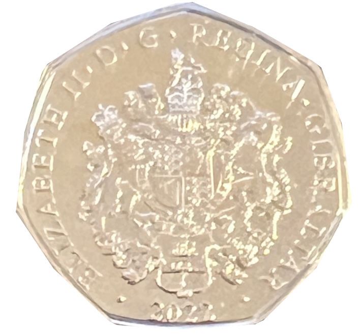 Gibraltar 50 Pence - Elizabeth II The Coffin; Colourised obverse