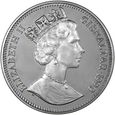 Gibraltar 1 Crown - Elizabeth II Queen Mother; Silver Proof obverse
