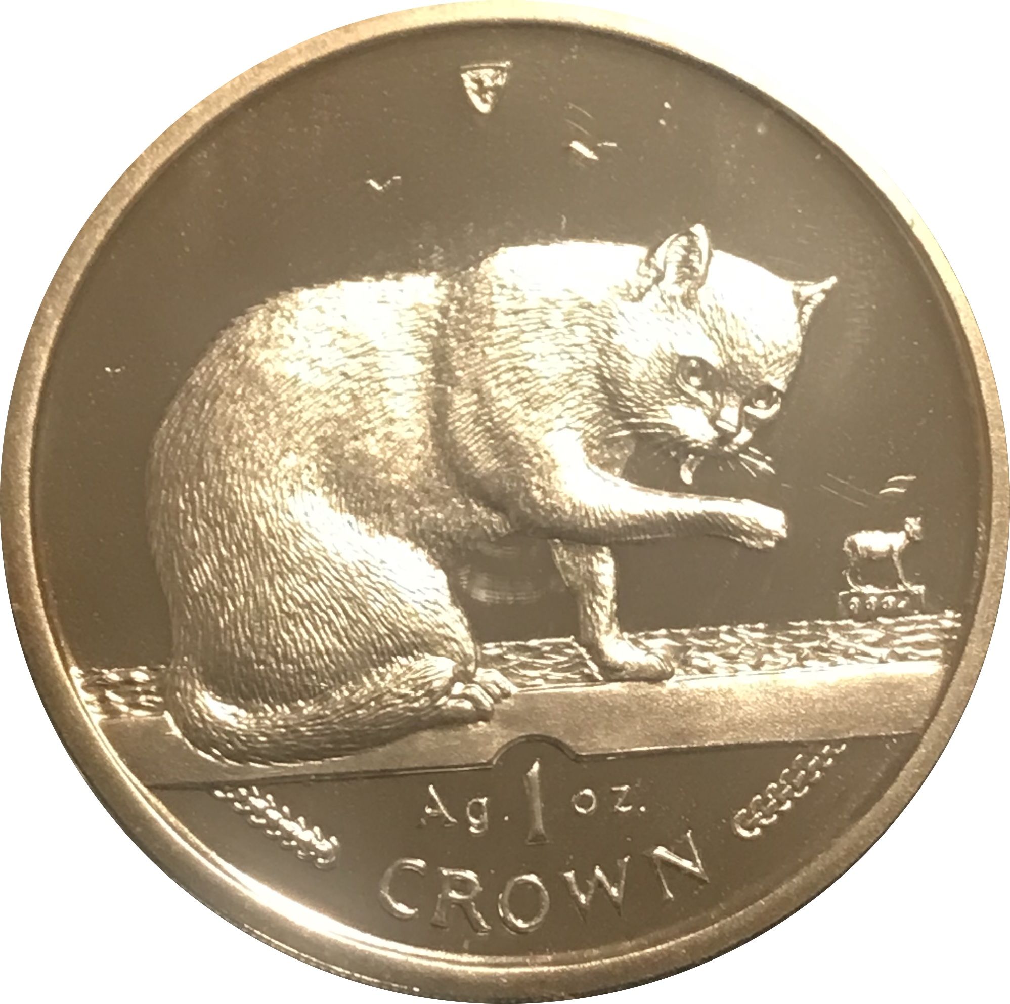 Isle of Man 1 Crown - Elizabeth II Blue British Short Hair Cat; Silver reverse