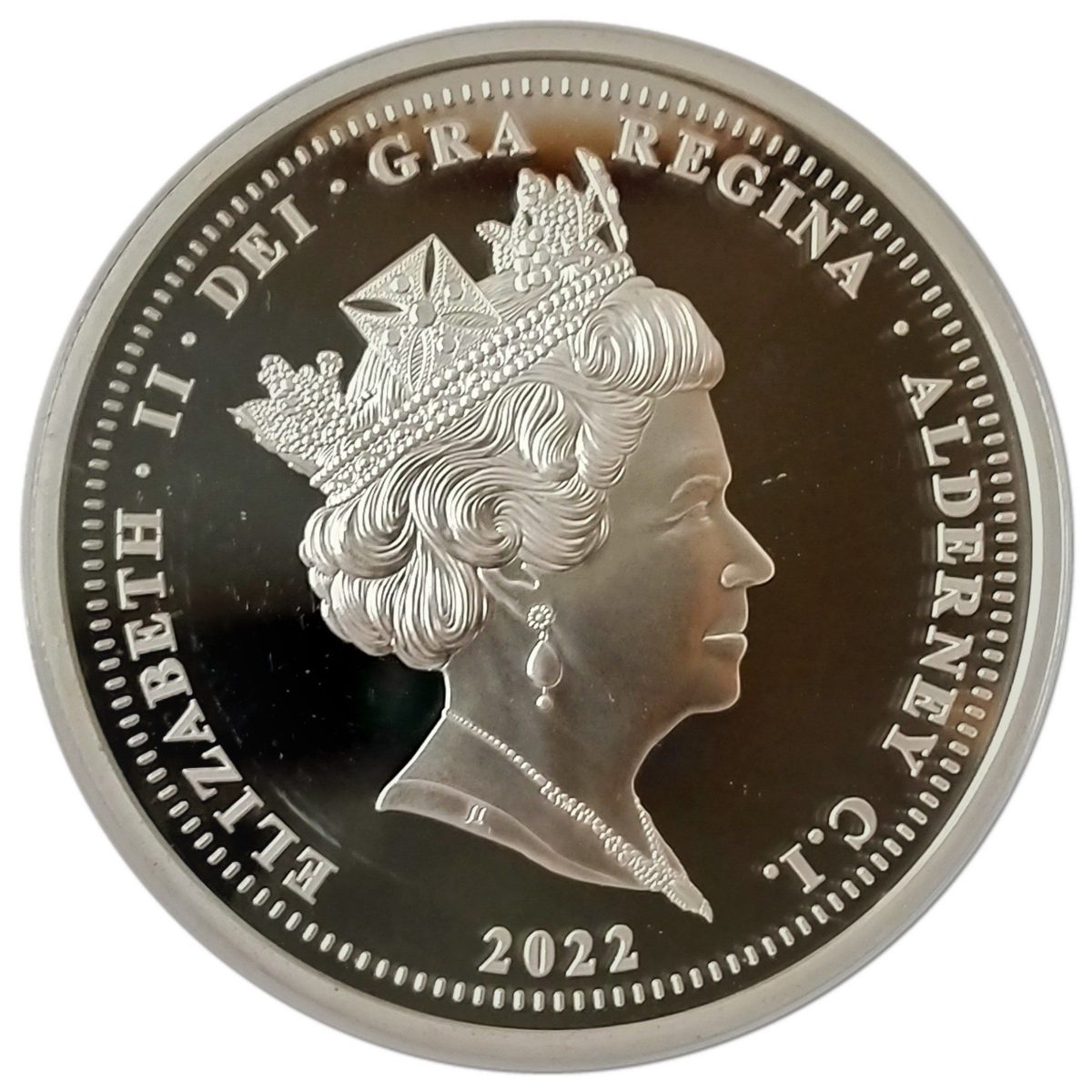 Alderney 5 Pounds - Elizabeth II RNLI; Roy Barker I and Queen; Silver plated coloured obverse