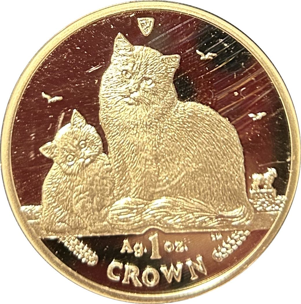 Isle of Man 1 Crown - Elizabeth II Siberian Cat; Silver reverse