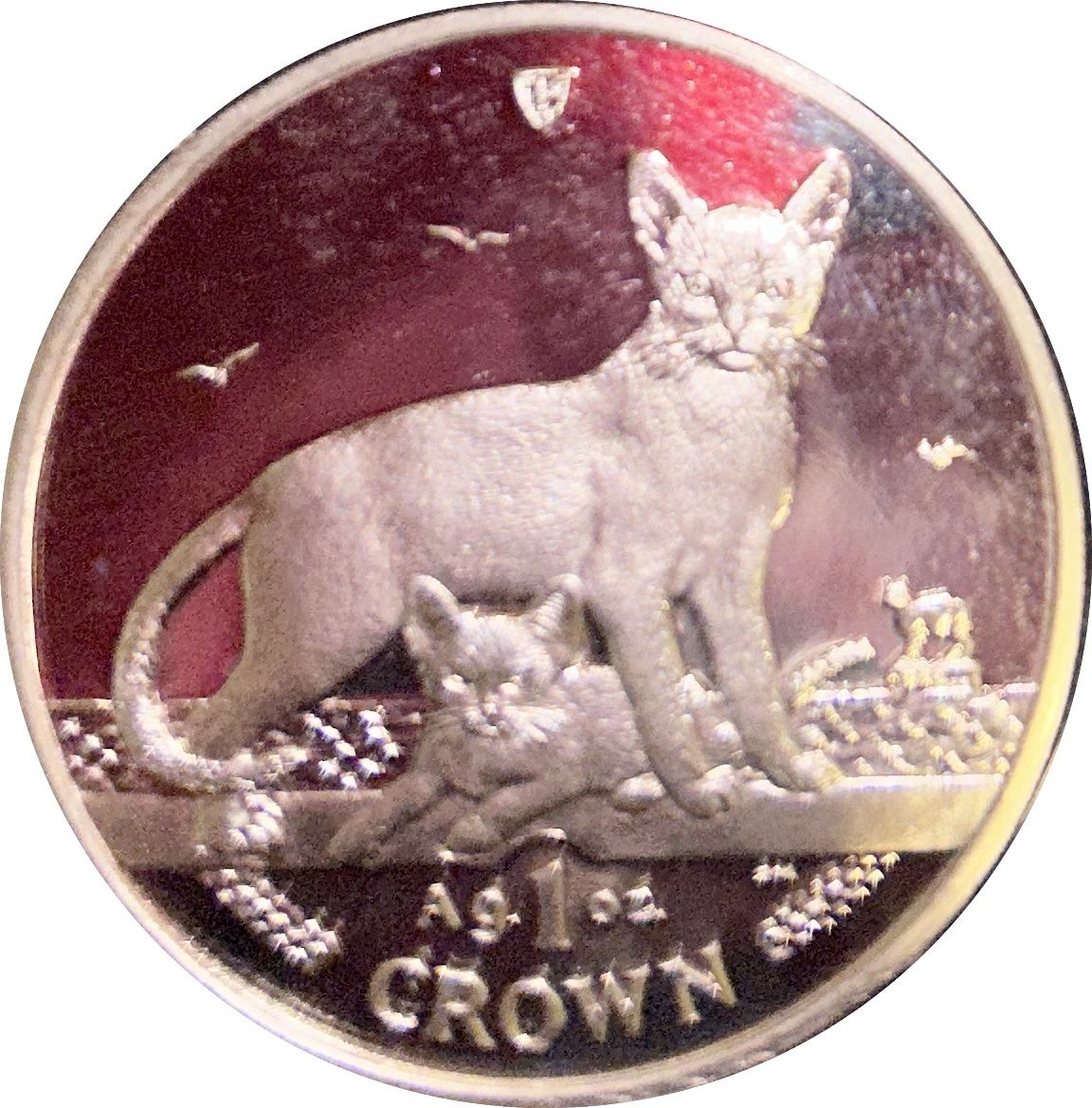 Isle of Man 1 Crown - Elizabeth II Abyssinian Cat; Silver reverse