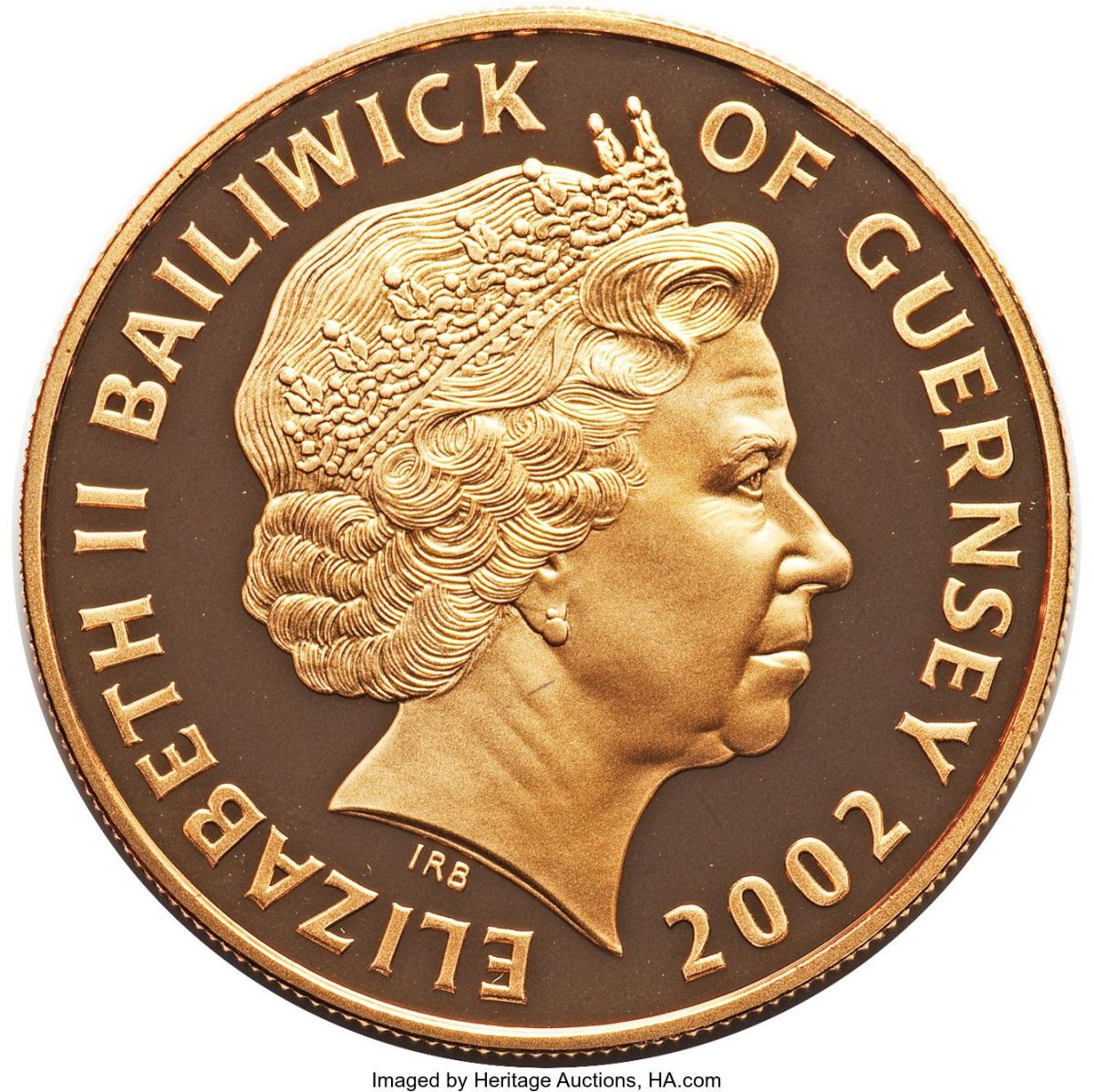 Guernsey 5 Pounds - Elizabeth II The Work Continues; Gold Proof obverse