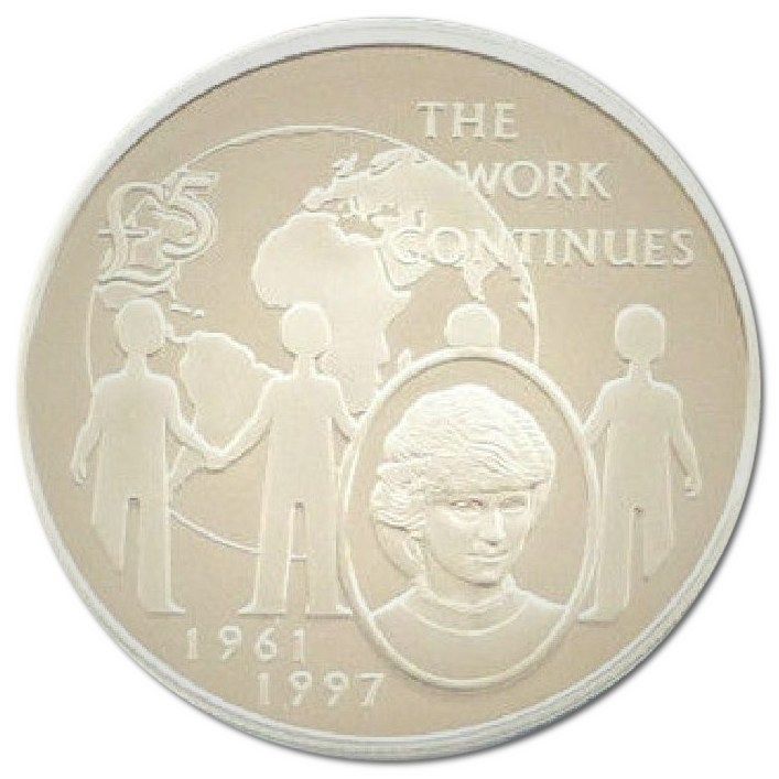 Guernsey 5 Pounds - Elizabeth II The Work Continues; Silver Proof obverse