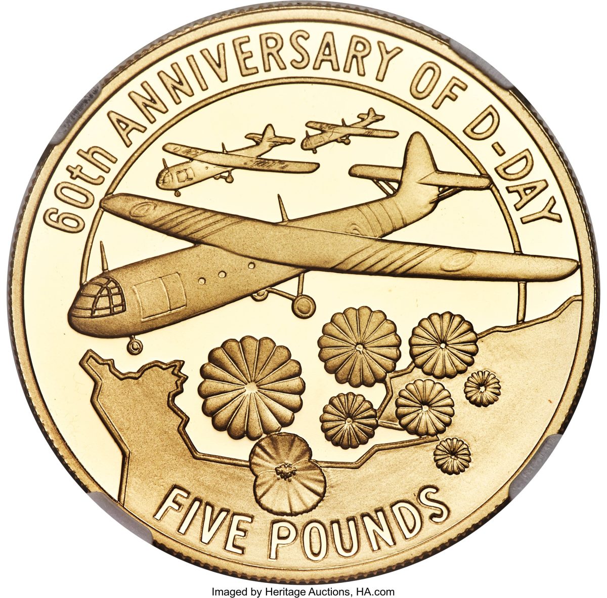 Jersey 5 Pounds - Elizabeth II D-Day; Gold Proof
