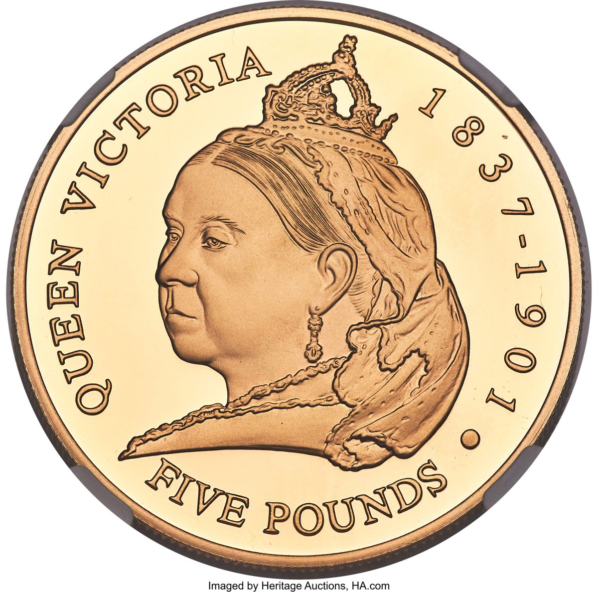 Guernsey 5 Pounds - Elizabeth II Queen Victoria Centennial; Gold Proof