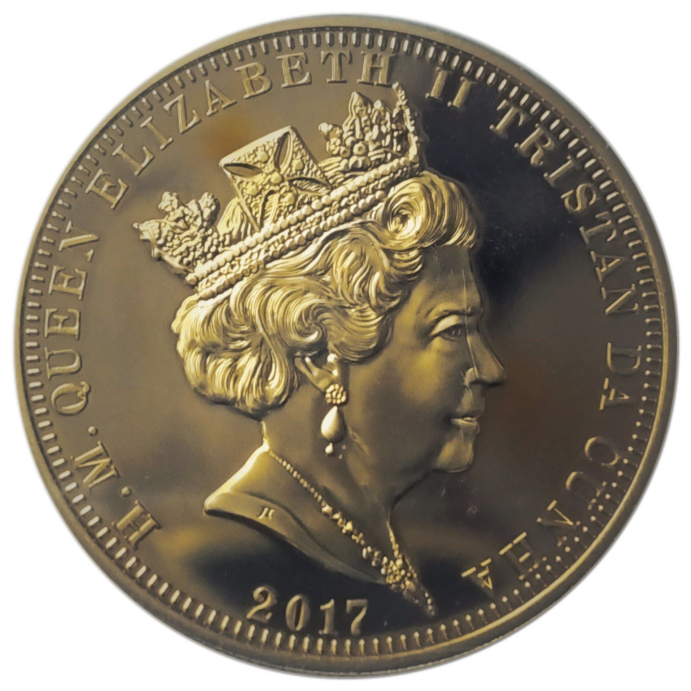 Tristan da Cunha 5 Pounds - Elizabeth II Remembrance Day; Gold Plated obverse