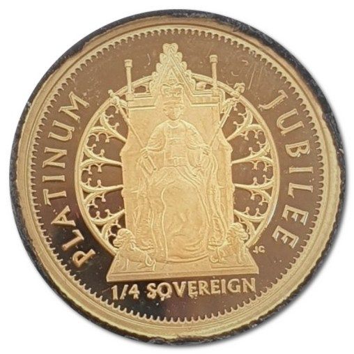 Alderney ¼ Sovereign - Elizabeth II Platinum Jubilee - Queen on throne