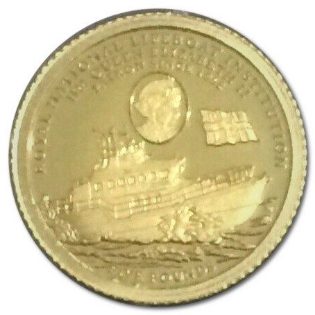 Alderney 5 Pounds - Elizabeth II RNLI; Roy Barker I and Queen; Gold Proof reverse