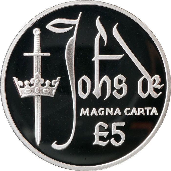Guernsey 5 pounds - Elizabeth II Magna Carta; Silver Proof obverse