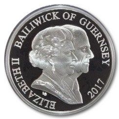 Guernsey 5 Pounds - Elizabeth II Platinum Wedding; Silver Proof obverse
