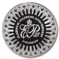 Guernsey 5 Pounds - Elizabeth II Platinum Wedding; Silver Proof