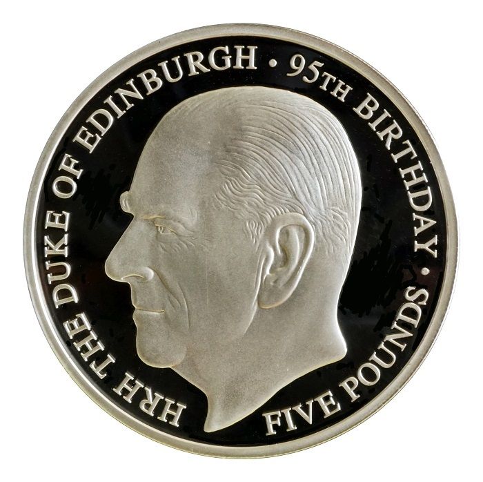 Guernsey 5 Pounds - Elizabeth II Duke of Edinburgh; Silver Proof reverse